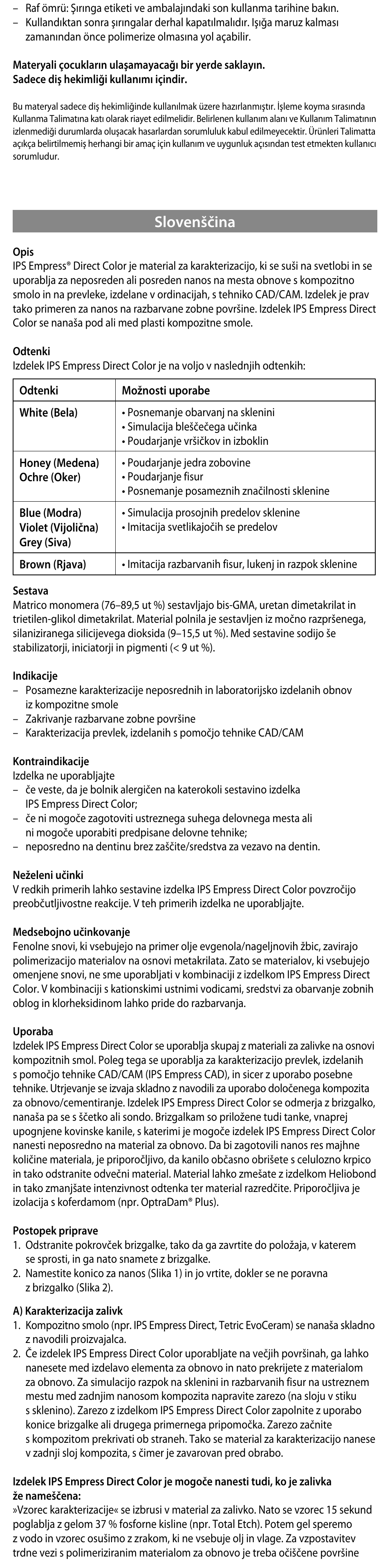 Slovenščina | Ivoclar Vivadent IPS Empress Direct Color User Manual | Page 22 / 48