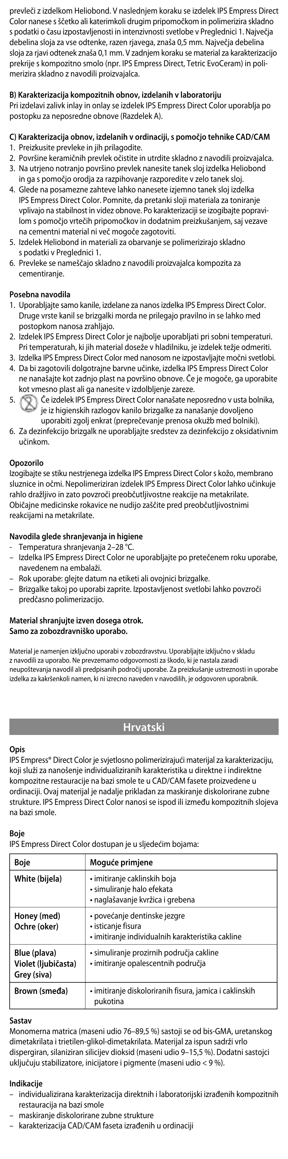 Hrvatski | Ivoclar Vivadent IPS Empress Direct Color User Manual | Page 23 / 48
