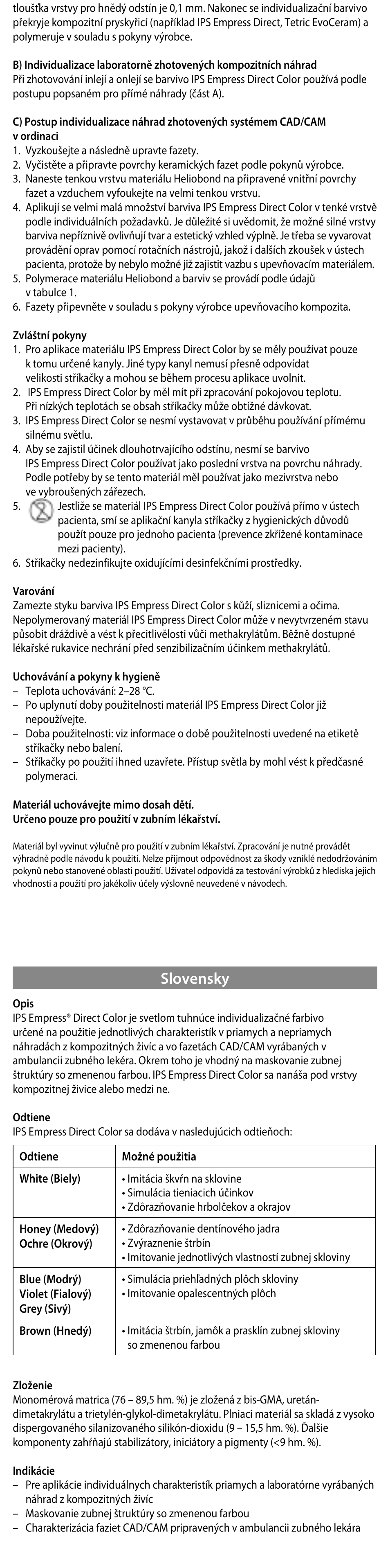 Slovensky | Ivoclar Vivadent IPS Empress Direct Color User Manual | Page 26 / 48