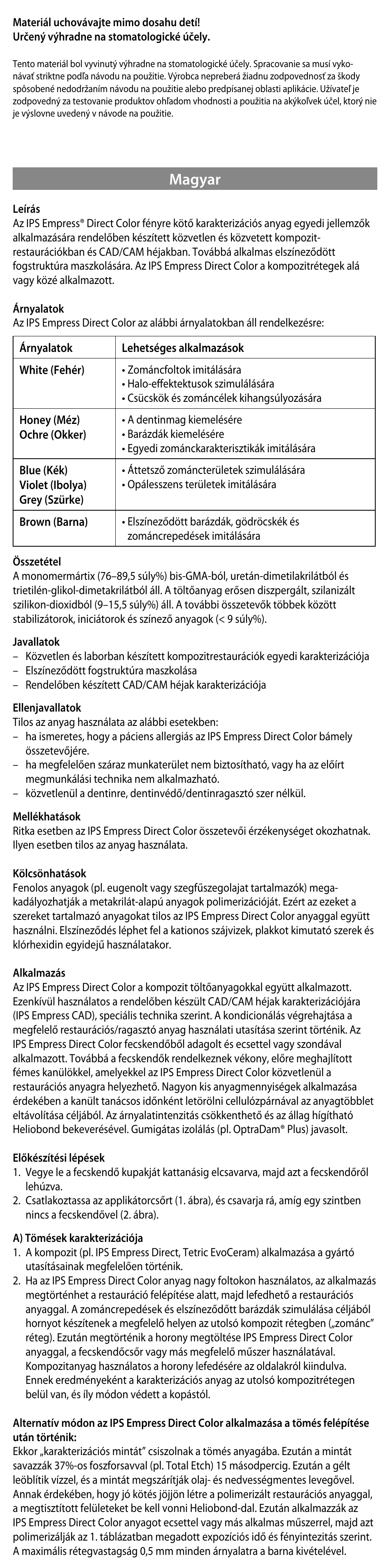 Magyar | Ivoclar Vivadent IPS Empress Direct Color User Manual | Page 28 / 48
