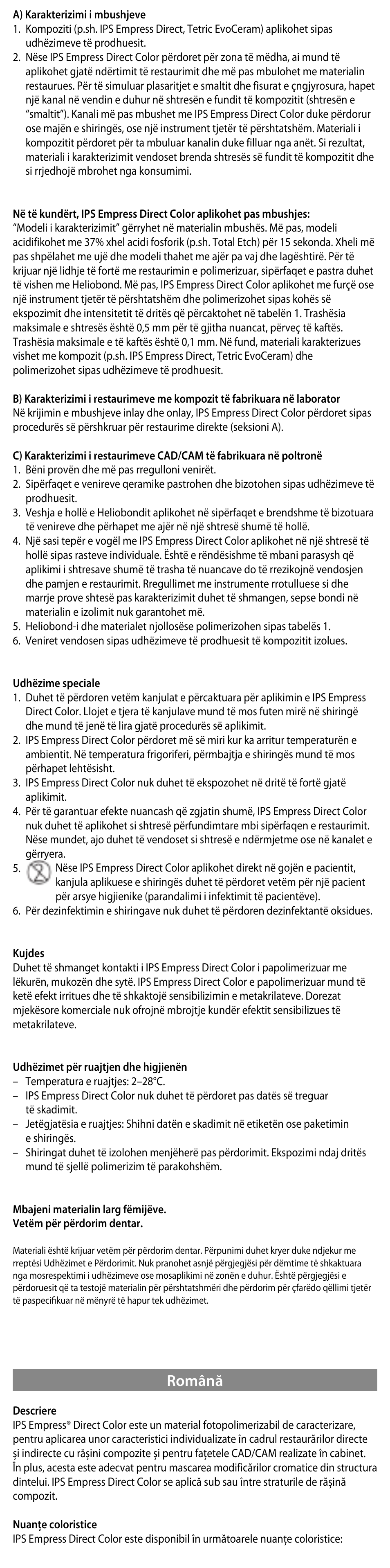 Română | Ivoclar Vivadent IPS Empress Direct Color User Manual | Page 37 / 48