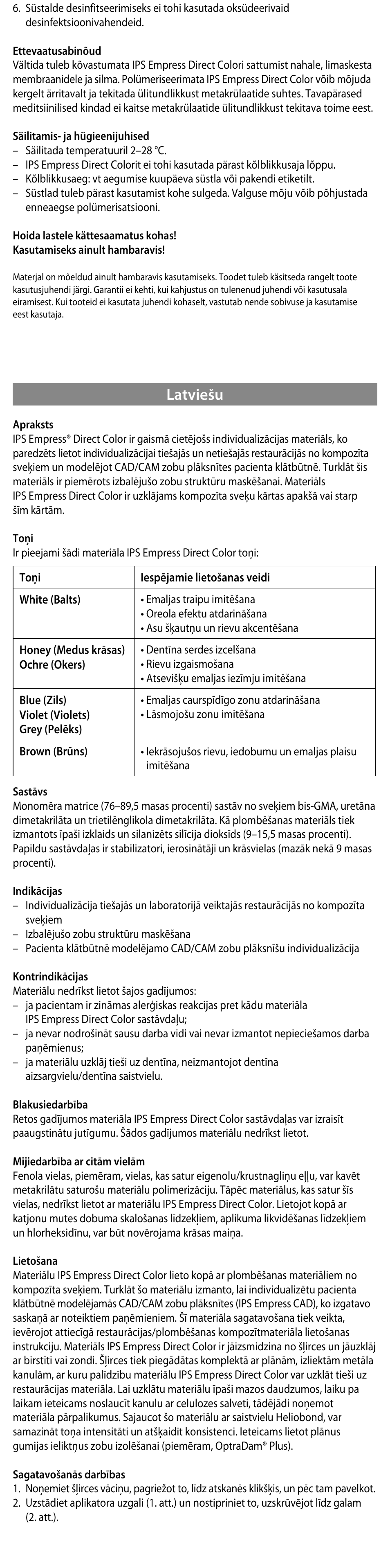Latviešu | Ivoclar Vivadent IPS Empress Direct Color User Manual | Page 44 / 48