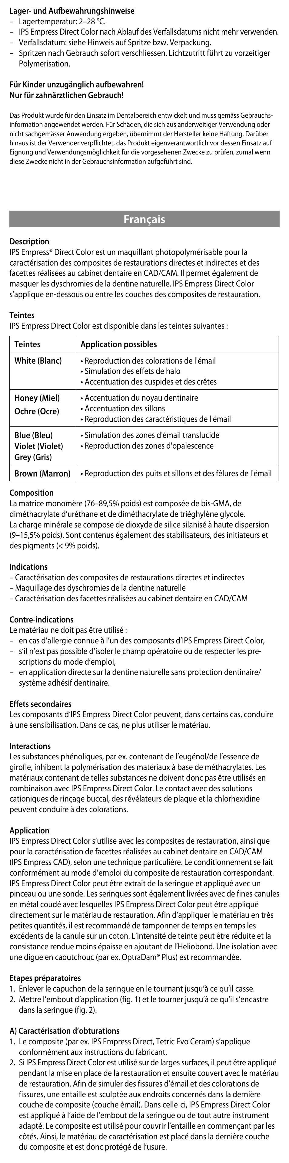 Français | Ivoclar Vivadent IPS Empress Direct Color User Manual | Page 5 / 48