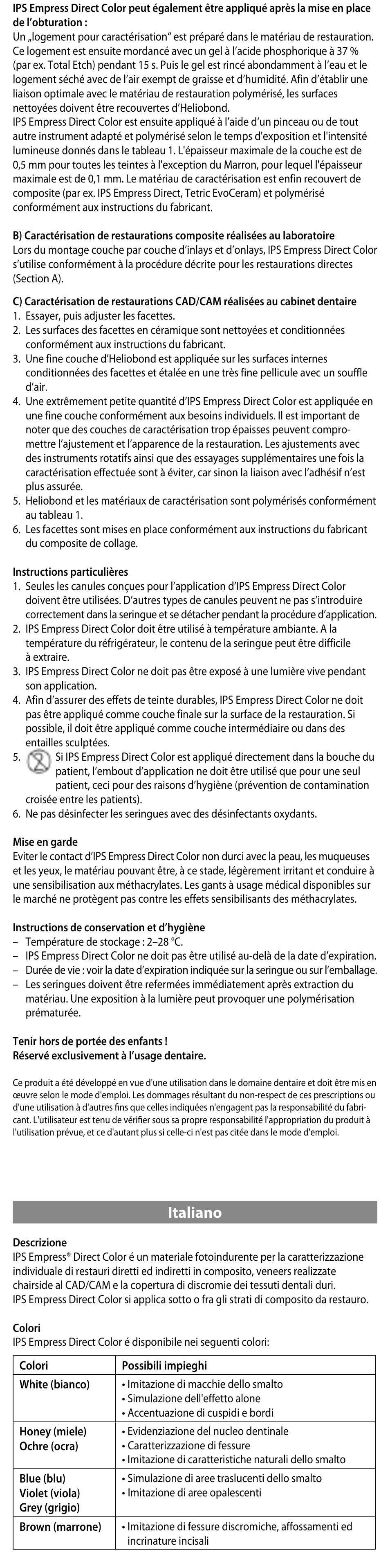 Italiano | Ivoclar Vivadent IPS Empress Direct Color User Manual | Page 6 / 48