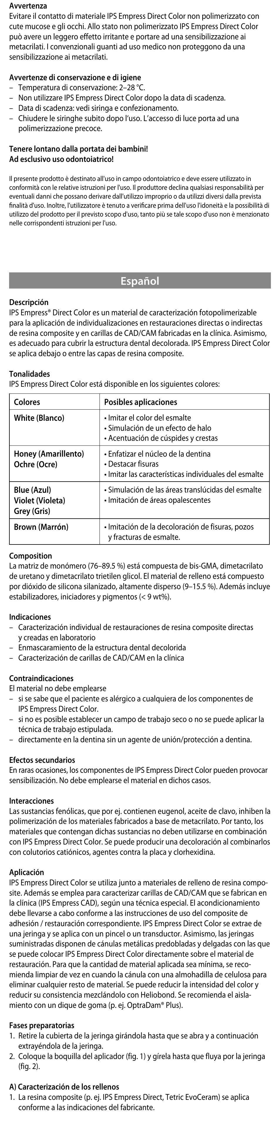 Español | Ivoclar Vivadent IPS Empress Direct Color User Manual | Page 8 / 48