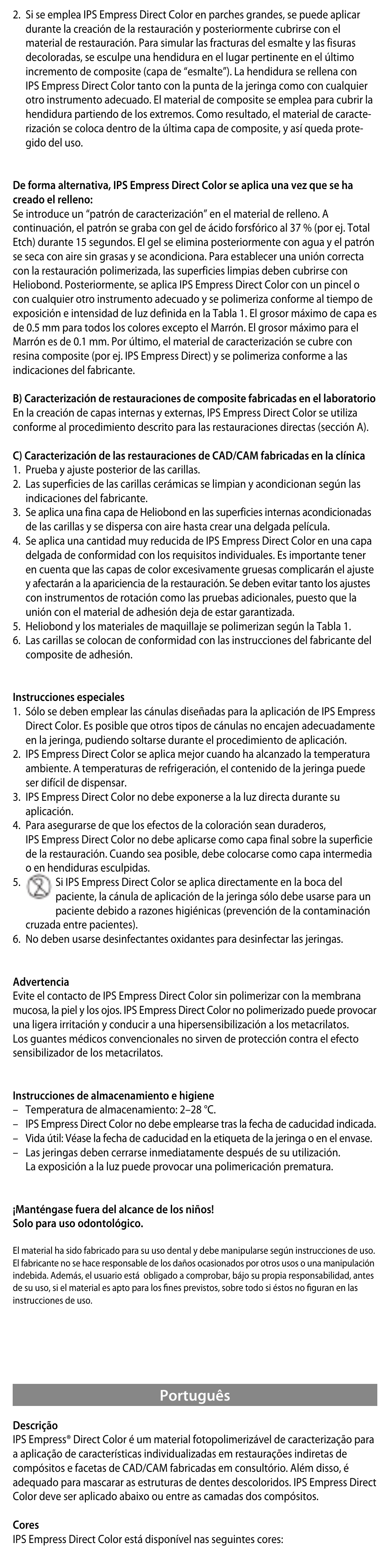 Português | Ivoclar Vivadent IPS Empress Direct Color User Manual | Page 9 / 48