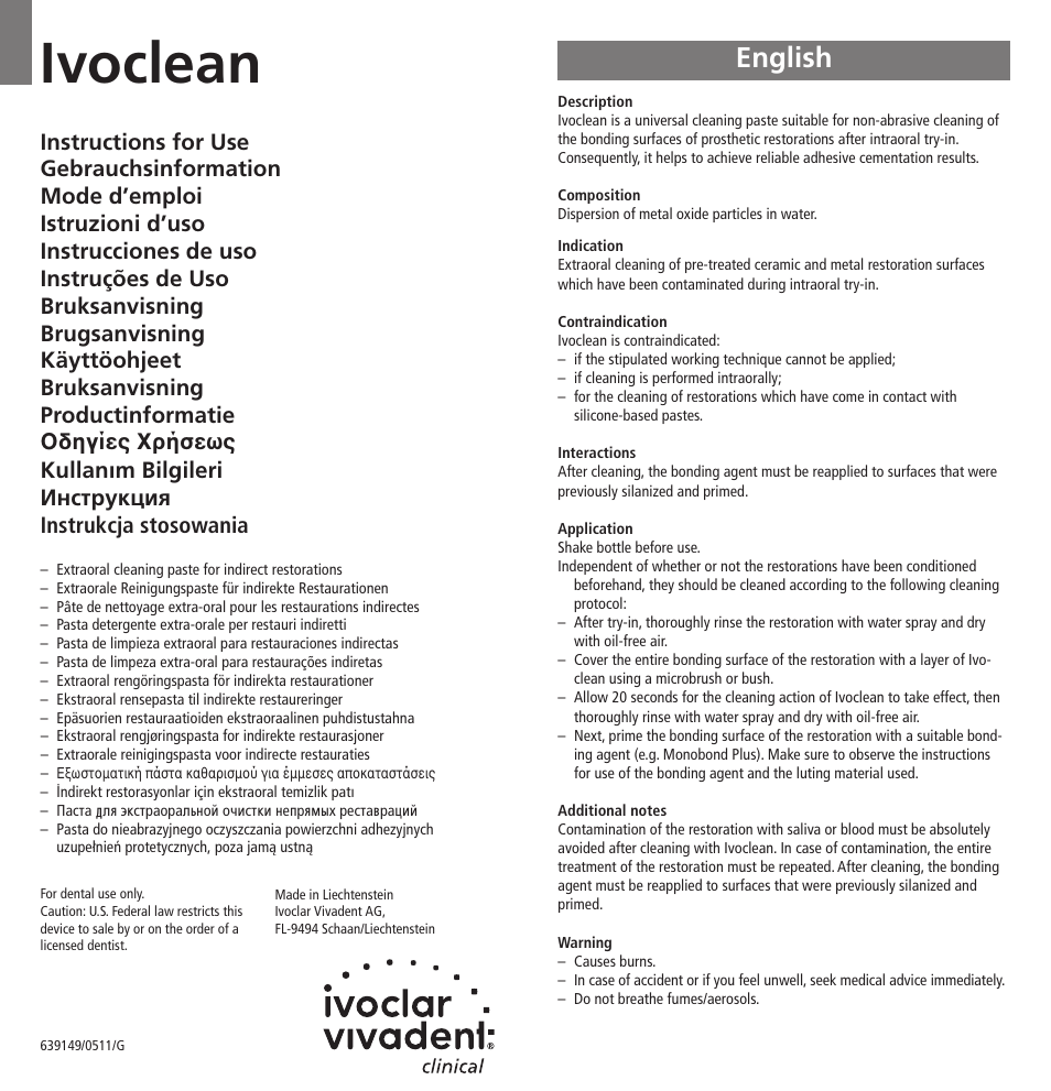 Ivoclar Vivadent Ivoclean User Manual | 17 pages