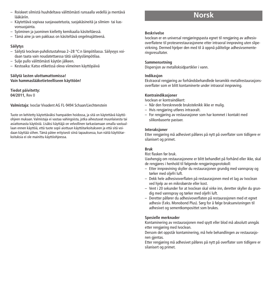 Norsk | Ivoclar Vivadent Ivoclean User Manual | Page 10 / 17