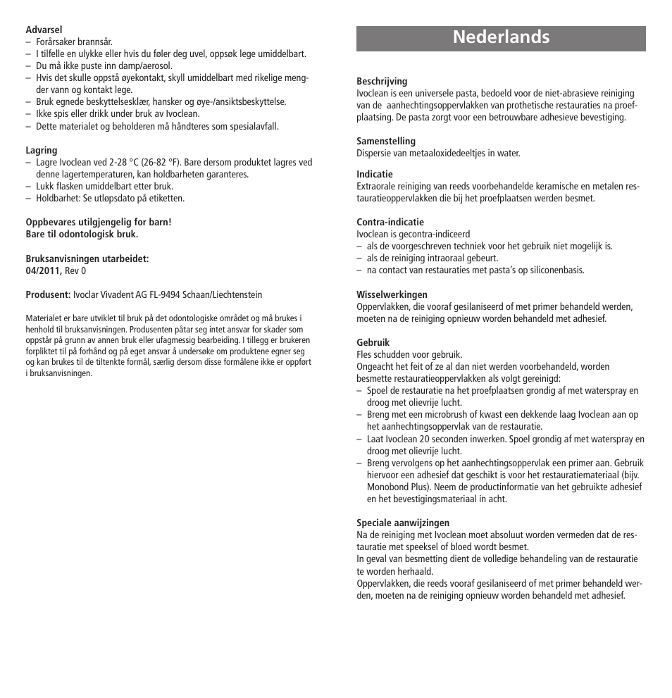 Nederlands | Ivoclar Vivadent Ivoclean User Manual | Page 11 / 17