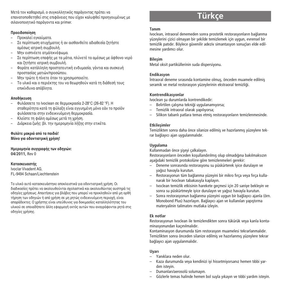 Türkçe | Ivoclar Vivadent Ivoclean User Manual | Page 13 / 17