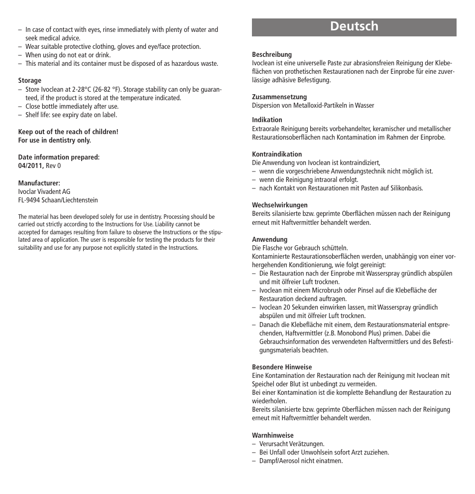 Deutsch | Ivoclar Vivadent Ivoclean User Manual | Page 2 / 17