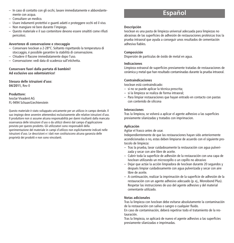 Español | Ivoclar Vivadent Ivoclean User Manual | Page 5 / 17