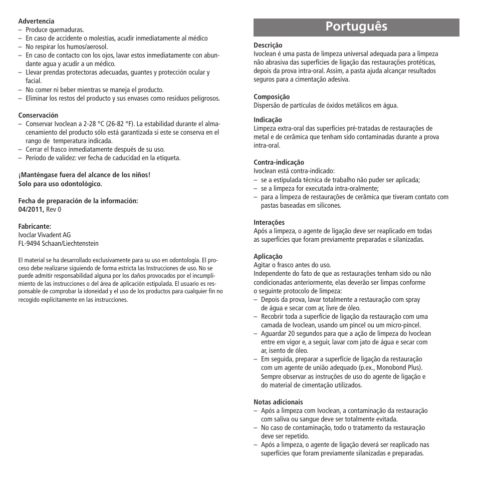 Português | Ivoclar Vivadent Ivoclean User Manual | Page 6 / 17