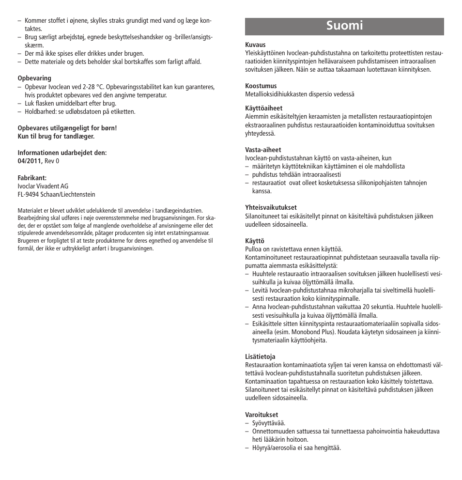 Suomi | Ivoclar Vivadent Ivoclean User Manual | Page 9 / 17