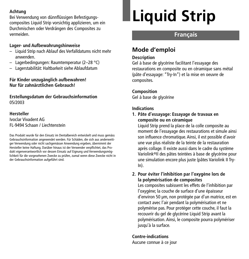 Français, Liquid strip | Ivoclar Vivadent Liquid Strip User Manual | Page 4 / 20