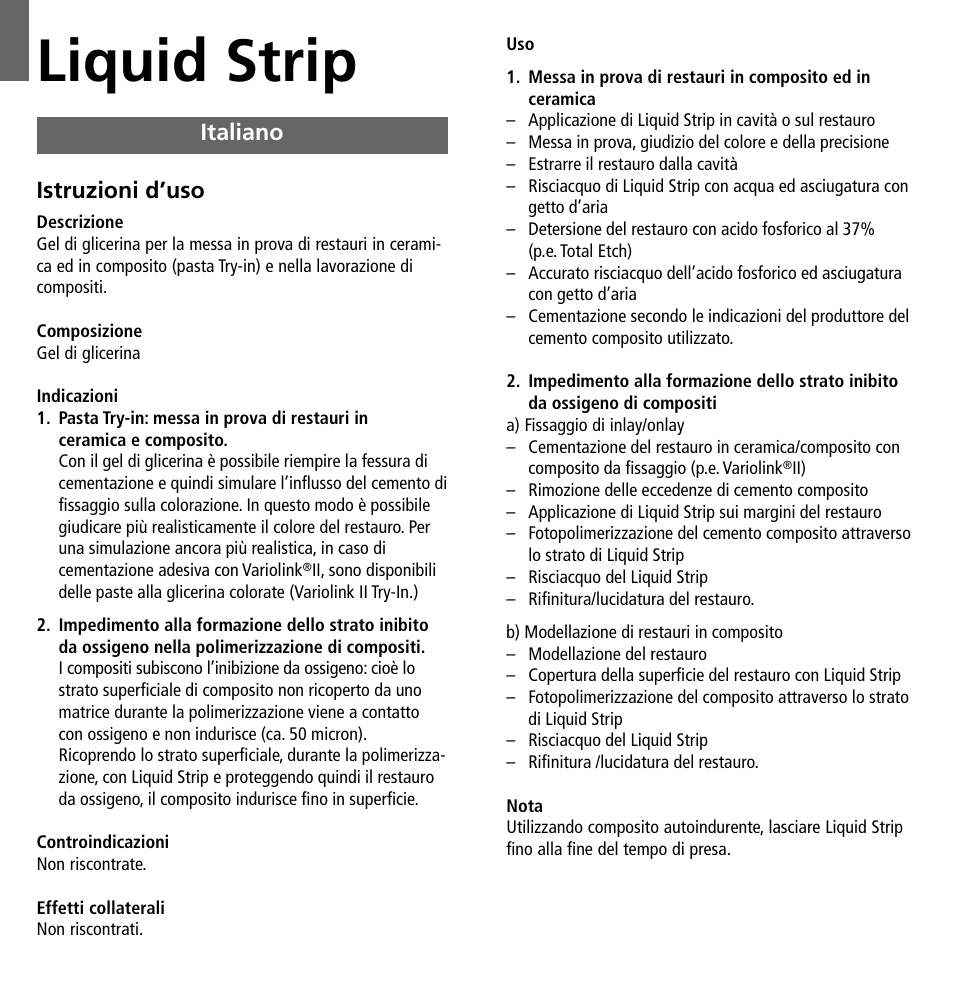 Italiano, Liquid strip, Istruzioni d’uso | Ivoclar Vivadent Liquid Strip User Manual | Page 6 / 20