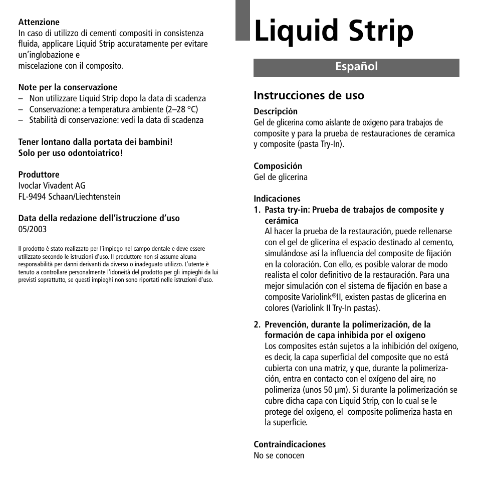 Español, Liquid strip | Ivoclar Vivadent Liquid Strip User Manual | Page 7 / 20