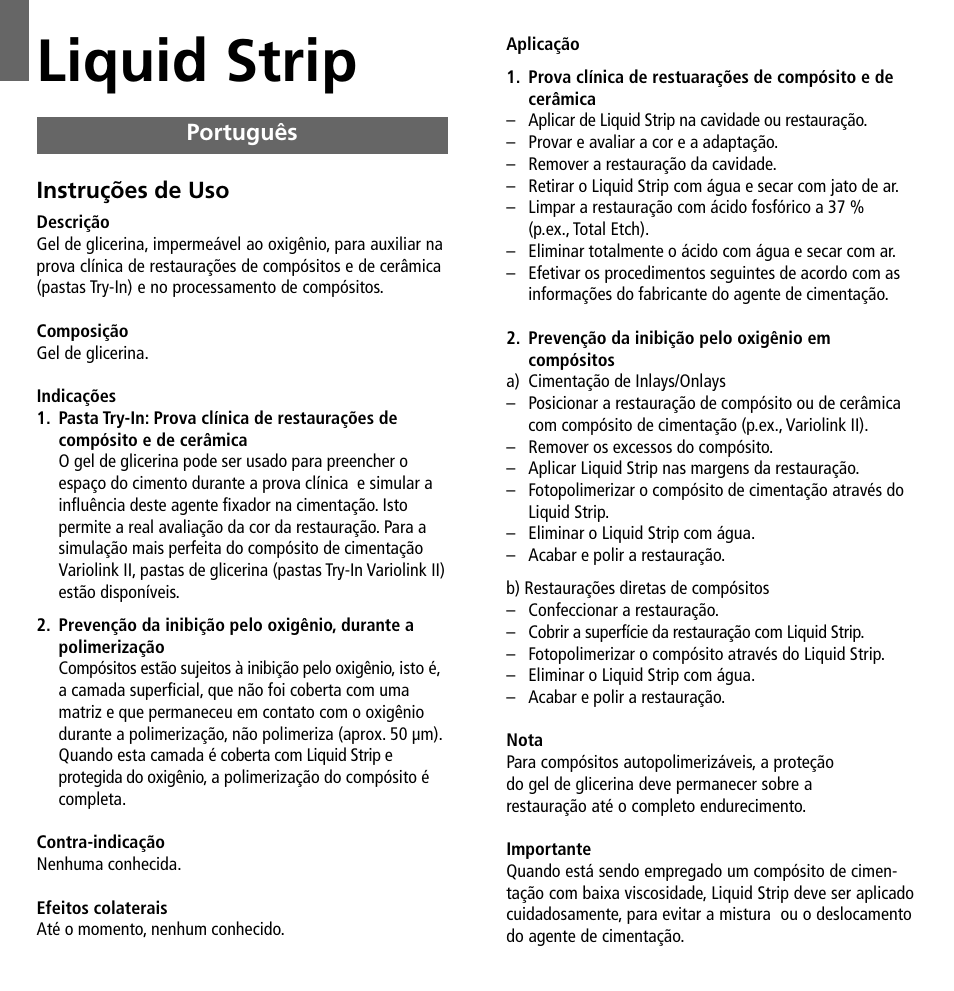 Português, Liquid strip | Ivoclar Vivadent Liquid Strip User Manual | Page 9 / 20