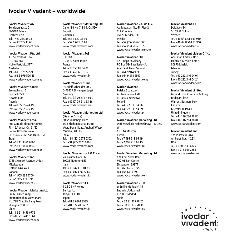 Ivoclar vivadent – worldwide | Ivoclar Vivadent Metal-Zirconia Primer User Manual | Page 12 / 12