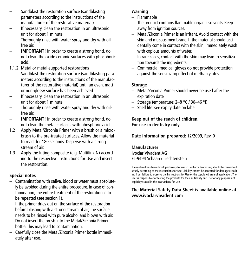 Ivoclar Vivadent Metal-Zirconia Primer User Manual | Page 2 / 12