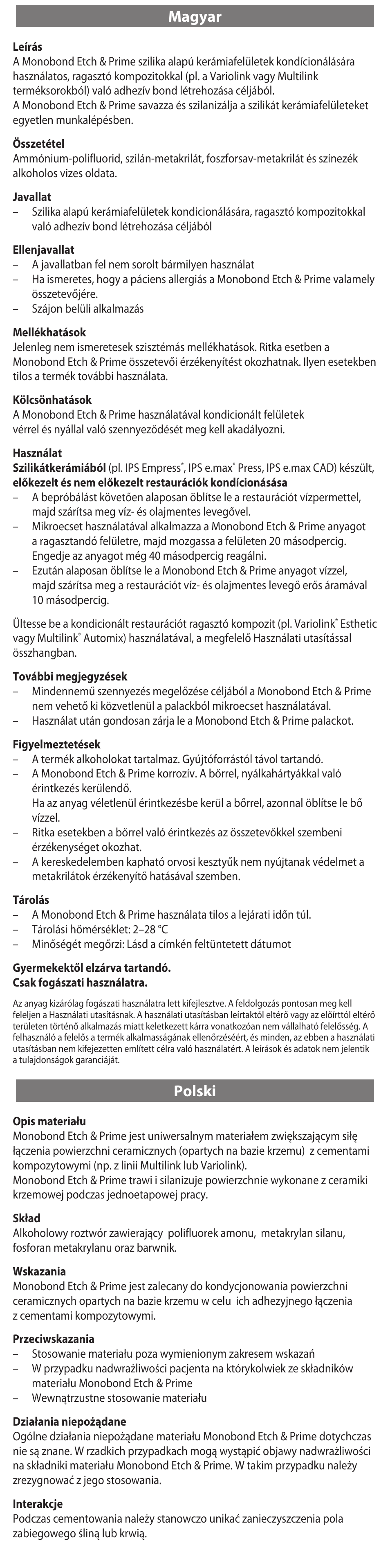 Magyar, Polski | Ivoclar Vivadent Monobond Etch & Prime User Manual | Page 14 / 24