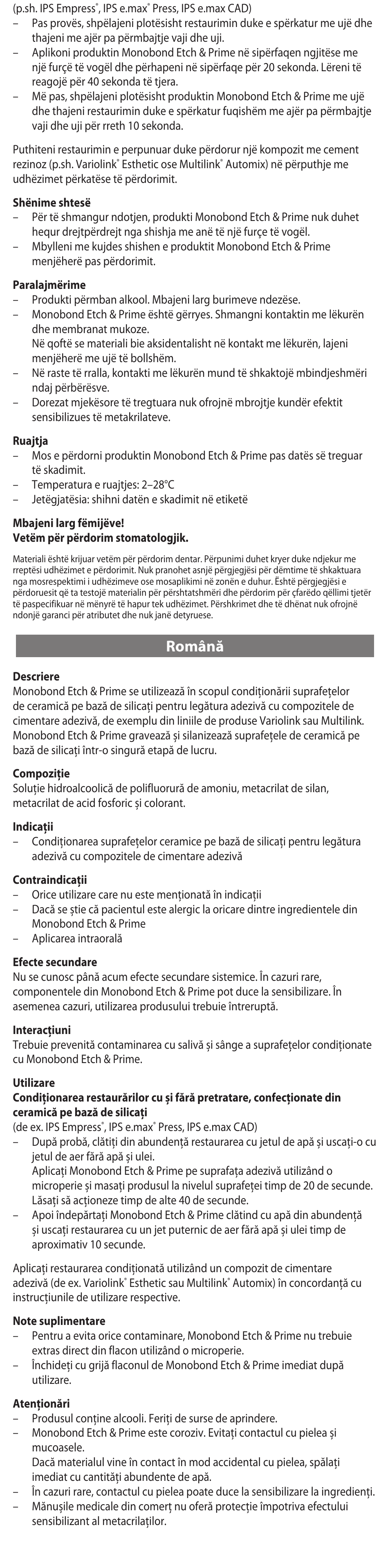 Română | Ivoclar Vivadent Monobond Etch & Prime User Manual | Page 18 / 24