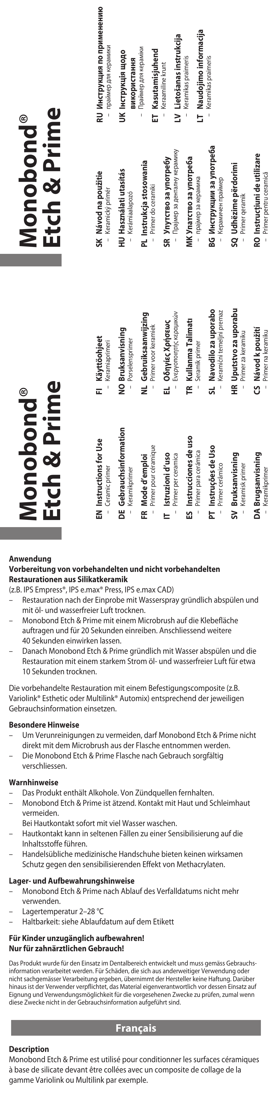 Français | Ivoclar Vivadent Monobond Etch & Prime User Manual | Page 2 / 24