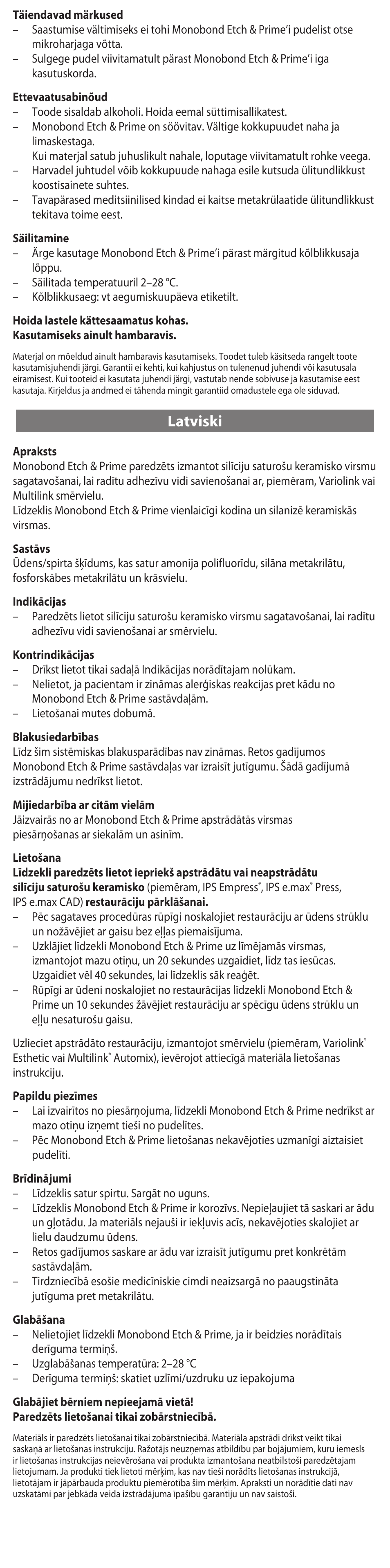 Latviski | Ivoclar Vivadent Monobond Etch & Prime User Manual | Page 21 / 24