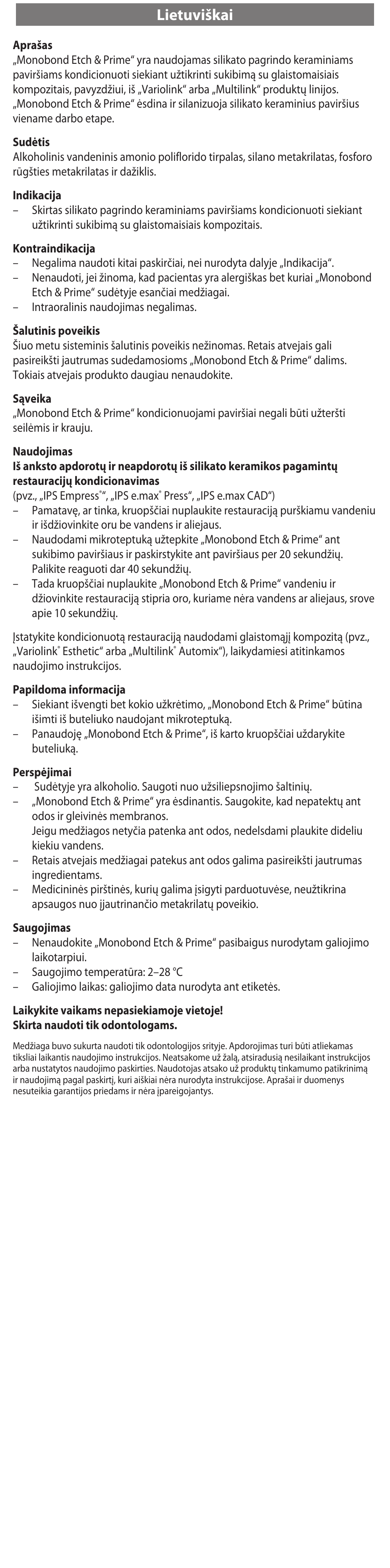 Lietuviškai | Ivoclar Vivadent Monobond Etch & Prime User Manual | Page 22 / 24