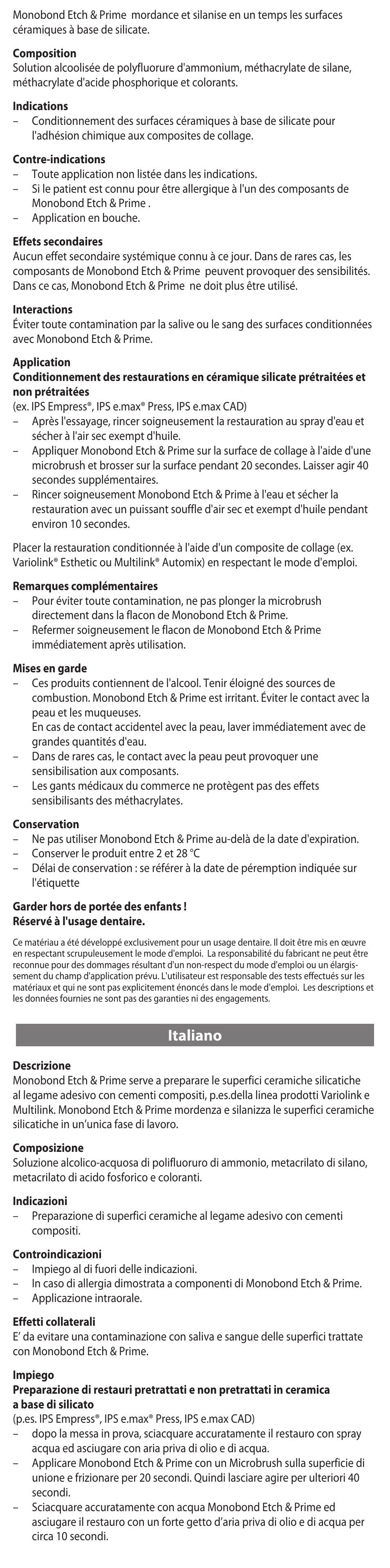 Français, Italiano | Ivoclar Vivadent Monobond Etch & Prime User Manual | Page 3 / 24