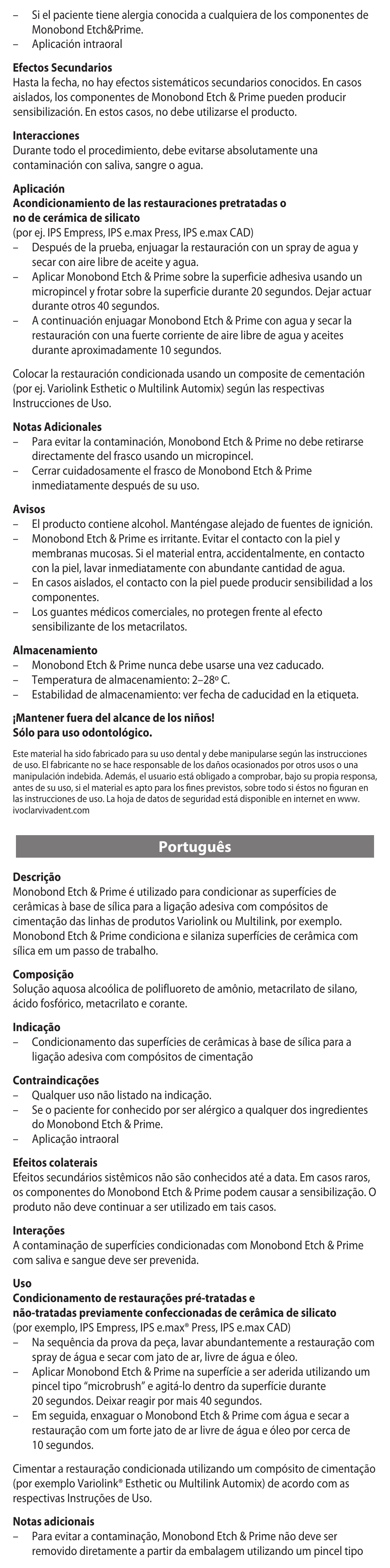 Português | Ivoclar Vivadent Monobond Etch & Prime User Manual | Page 5 / 24