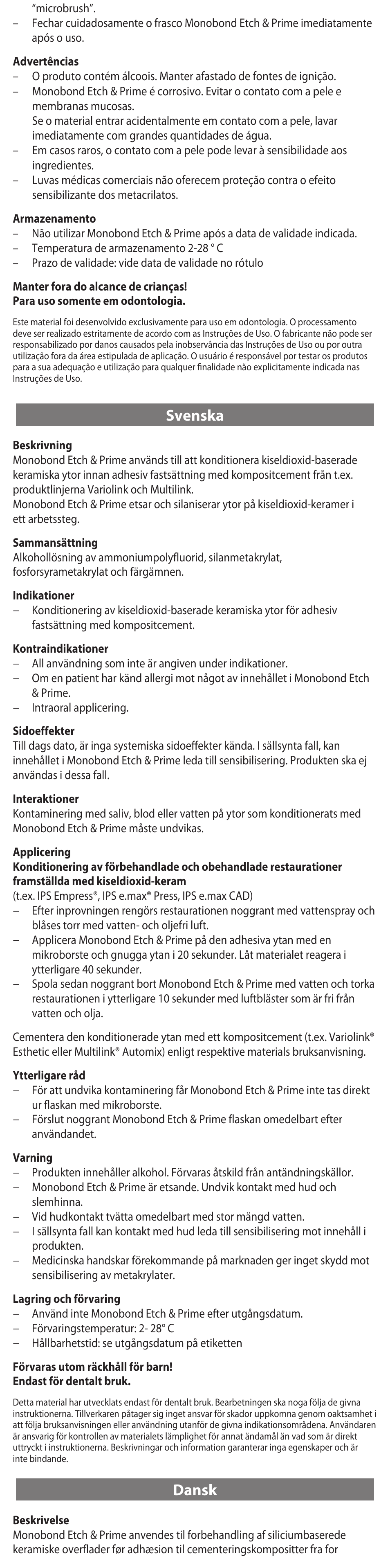 Svenska, Dansk | Ivoclar Vivadent Monobond Etch & Prime User Manual | Page 6 / 24