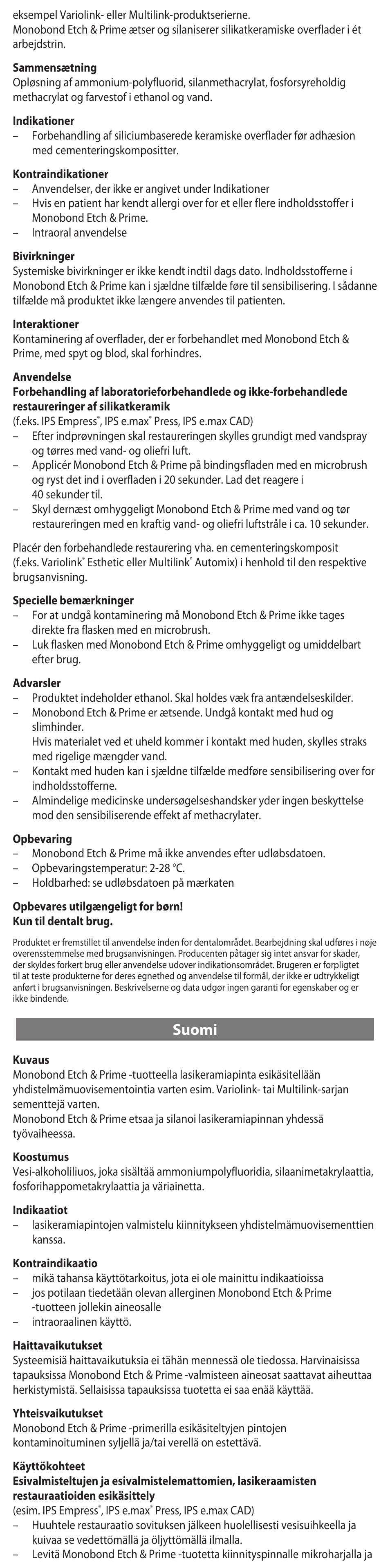 Dansk, Suomi | Ivoclar Vivadent Monobond Etch & Prime User Manual | Page 7 / 24