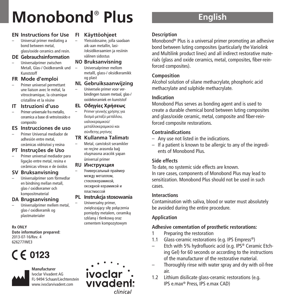 Ivoclar Vivadent Monobond Plus User Manual | 27 pages