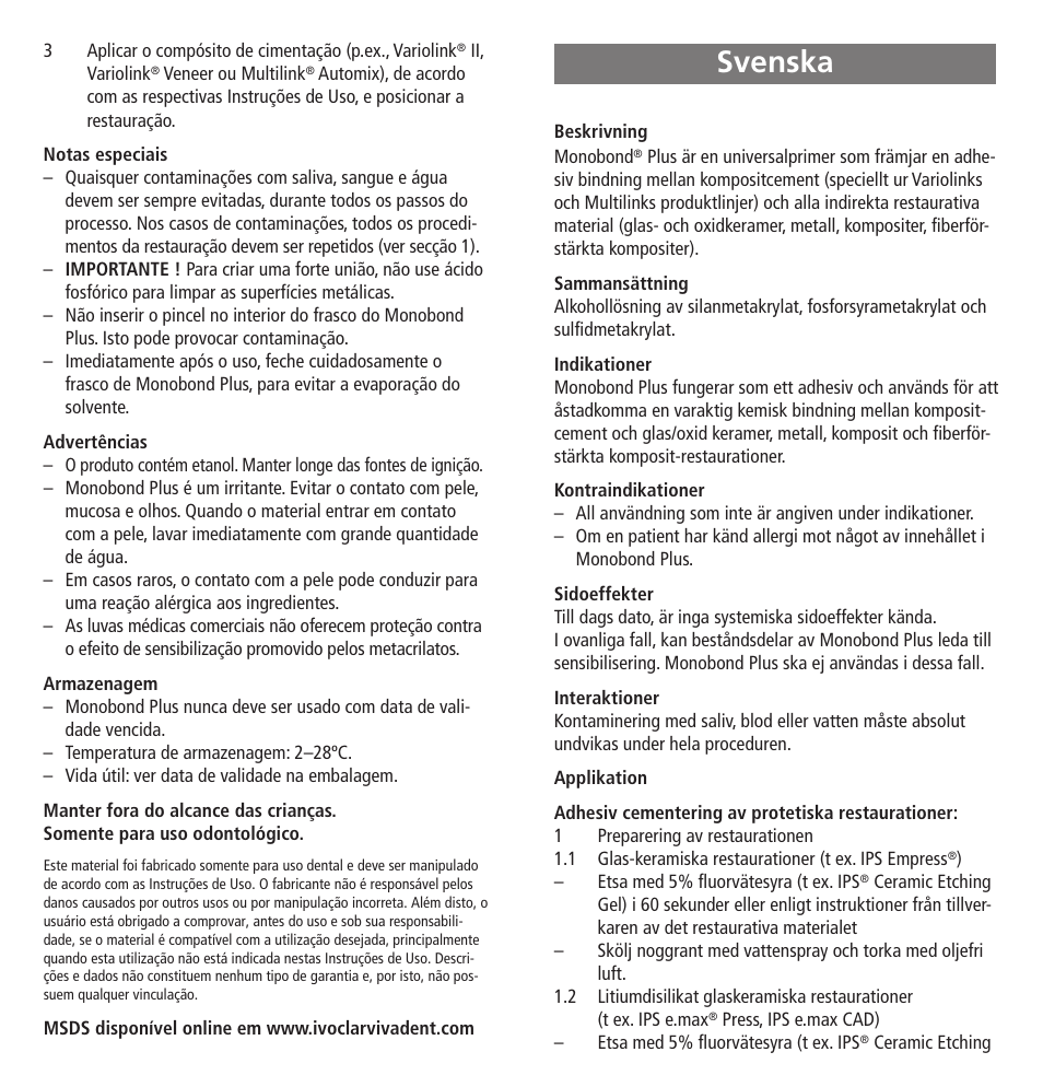 Svenska | Ivoclar Vivadent Monobond Plus User Manual | Page 11 / 27