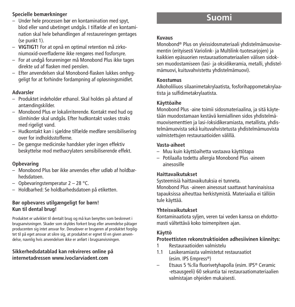 Suomi | Ivoclar Vivadent Monobond Plus User Manual | Page 14 / 27