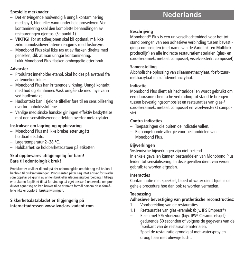 Nederlands | Ivoclar Vivadent Monobond Plus User Manual | Page 17 / 27