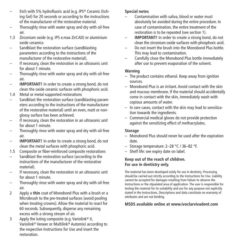 Ivoclar Vivadent Monobond Plus User Manual | Page 2 / 27