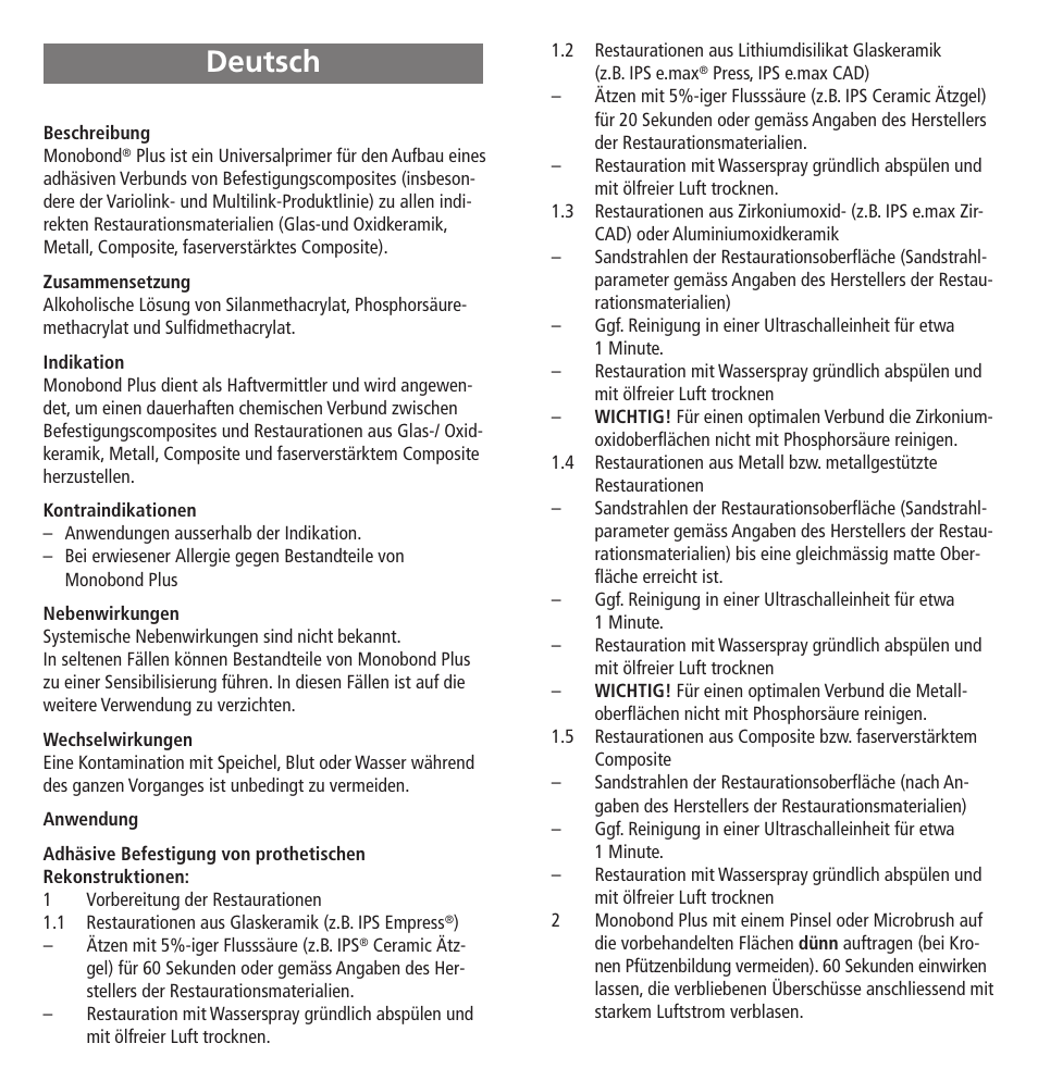 Deutsch | Ivoclar Vivadent Monobond Plus User Manual | Page 3 / 27