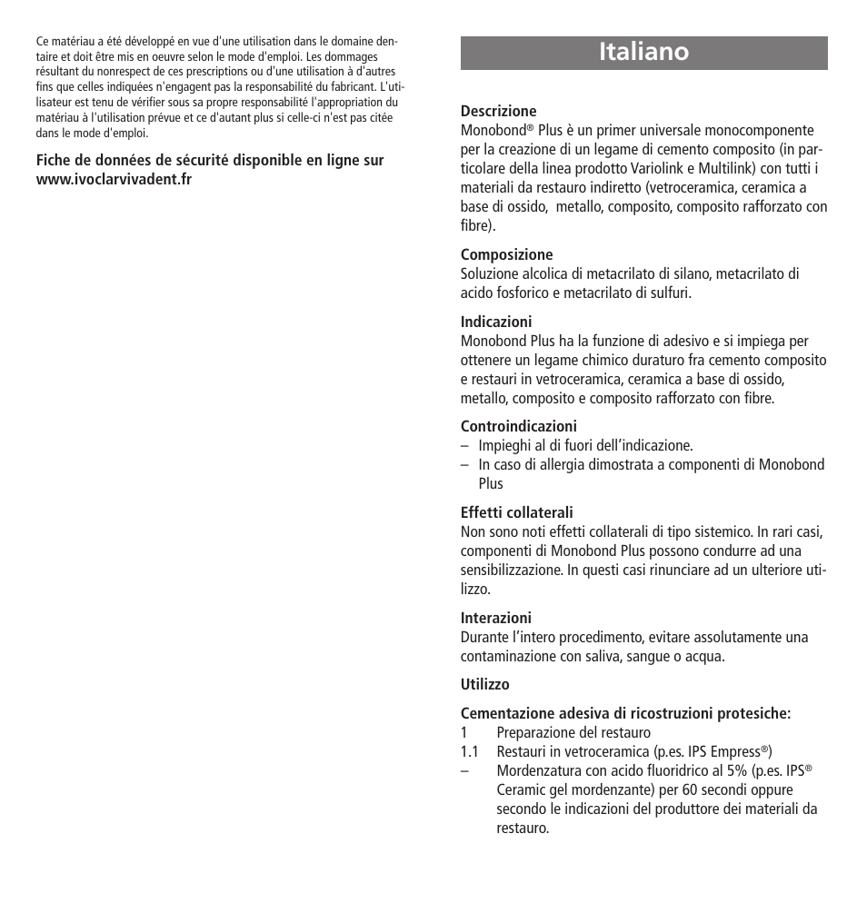 Italiano | Ivoclar Vivadent Monobond Plus User Manual | Page 6 / 27