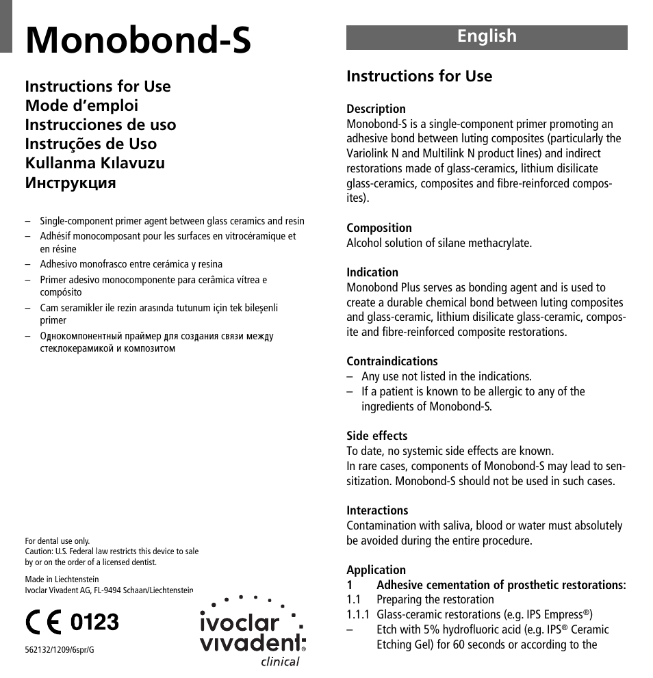 Ivoclar Vivadent Monobond-S User Manual | 13 pages