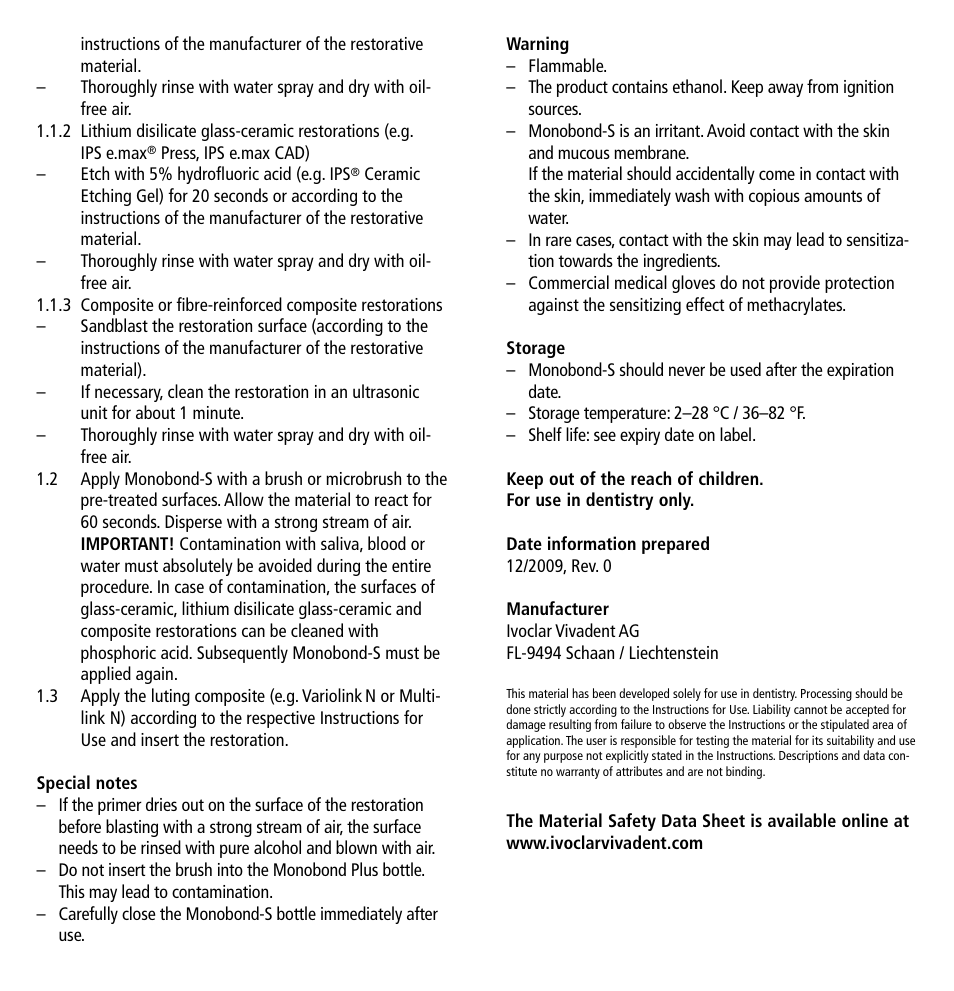 Ivoclar Vivadent Monobond-S User Manual | Page 2 / 13