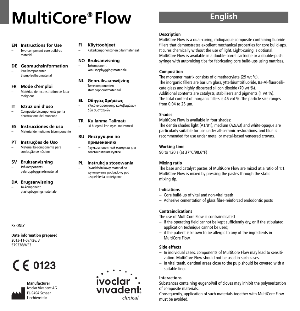 Ivoclar Vivadent MultiCore Flow User Manual | 33 pages