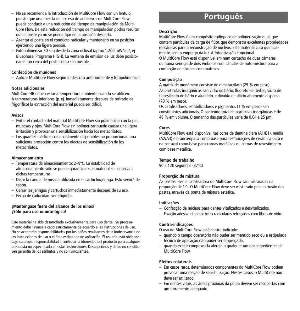 Português | Ivoclar Vivadent MultiCore Flow User Manual | Page 11 / 33