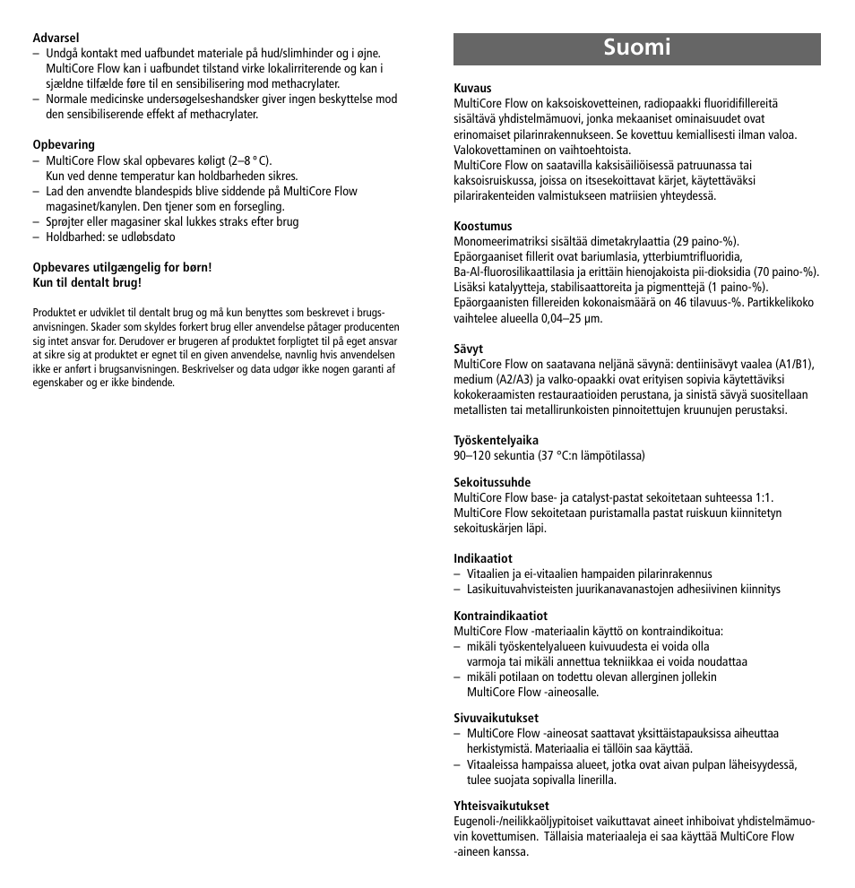 Suomi | Ivoclar Vivadent MultiCore Flow User Manual | Page 17 / 33