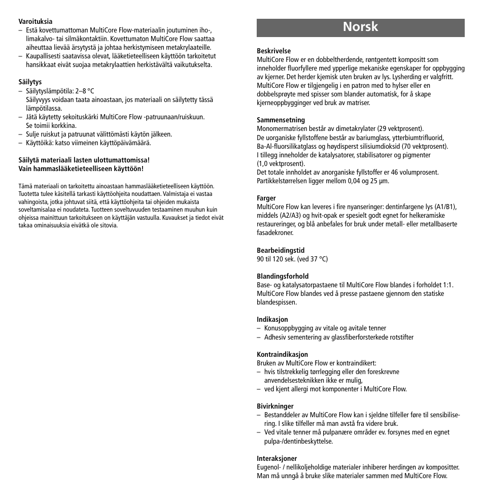 Norsk | Ivoclar Vivadent MultiCore Flow User Manual | Page 19 / 33