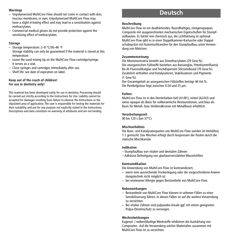 Deutsch | Ivoclar Vivadent MultiCore Flow User Manual | Page 3 / 33