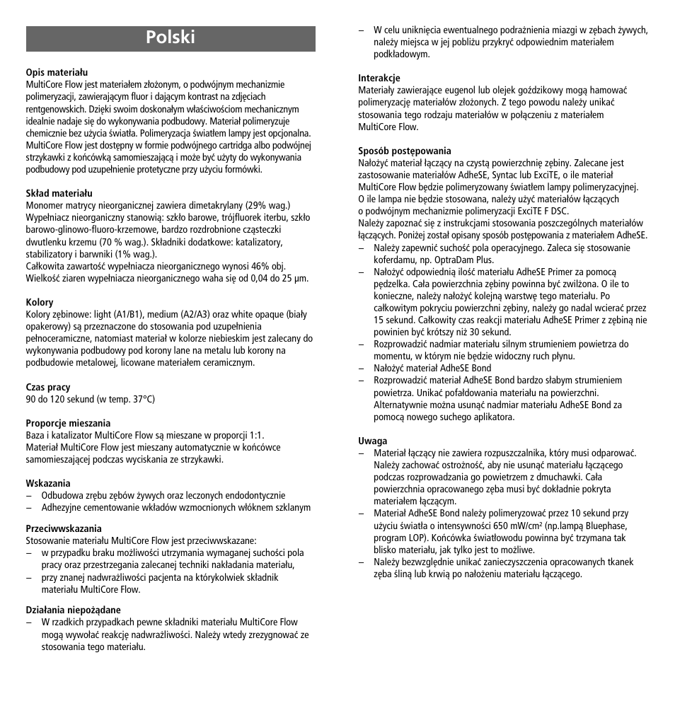 Polski | Ivoclar Vivadent MultiCore Flow User Manual | Page 30 / 33