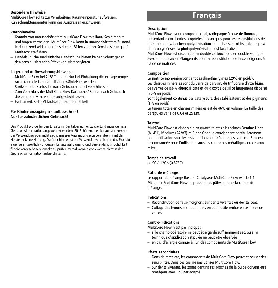 Français | Ivoclar Vivadent MultiCore Flow User Manual | Page 5 / 33