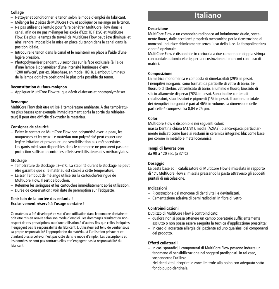 Italiano | Ivoclar Vivadent MultiCore Flow User Manual | Page 7 / 33